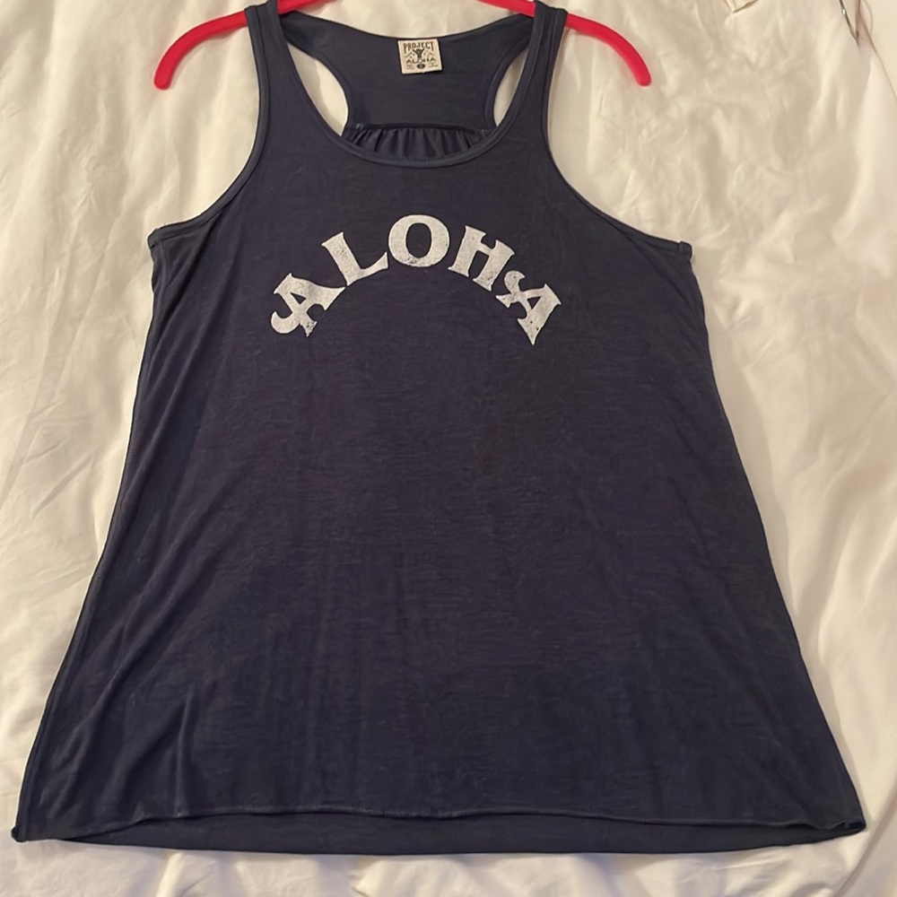 Project Aloha ALOHA tank top navy blue & white Large